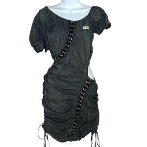24ans S Womens Gray Cutout Mini Dress Edgy Gothic Punk Metal Hook Eye Goth